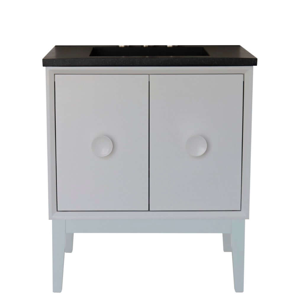 31" Single Vanity in White Finish with Black Concrete Top and Rectangle Sink - 400400-WH-CTBL