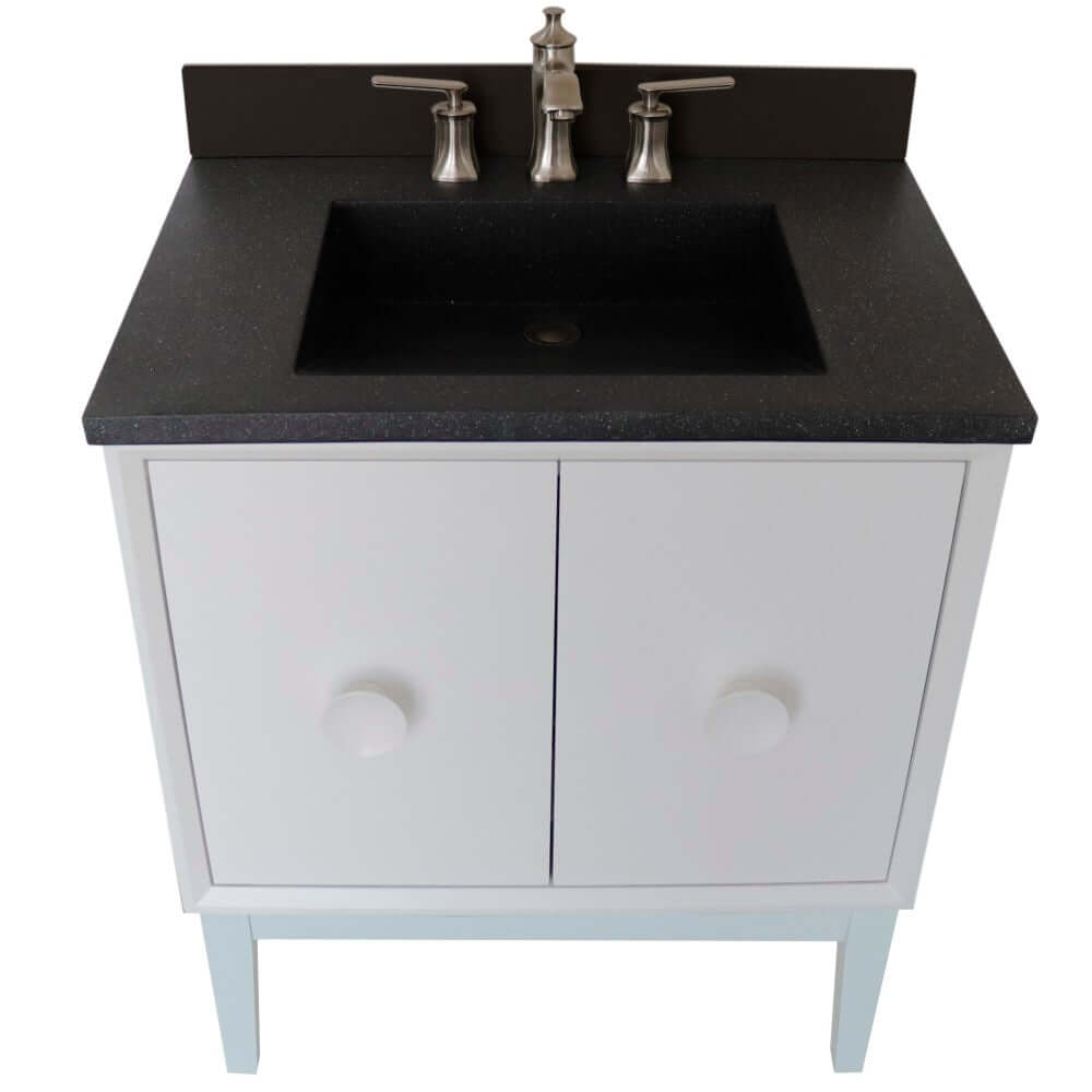 31" Single Vanity in White Finish with Black Concrete Top and Rectangle Sink - 400400-WH-CTBL