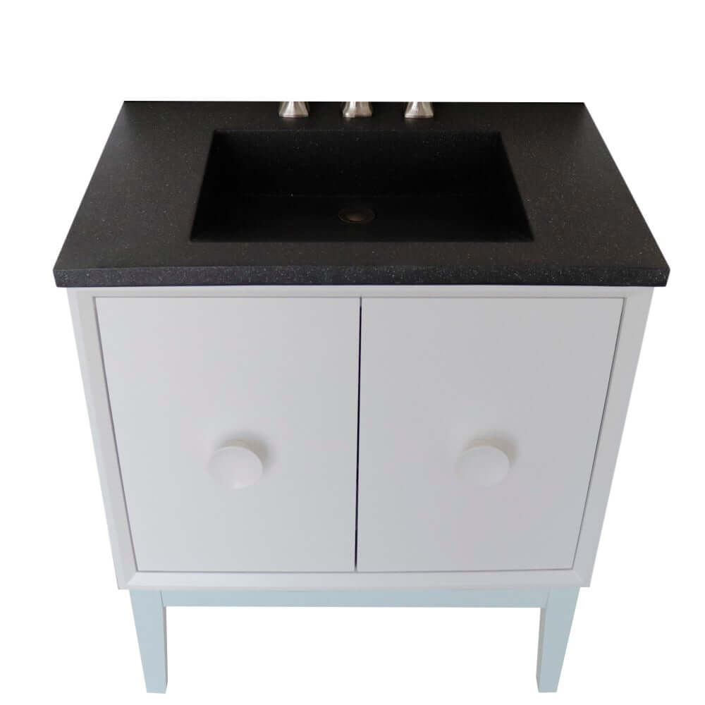 31" Single Vanity in White Finish with Black Concrete Top and Rectangle Sink - 400400-WH-CTBL