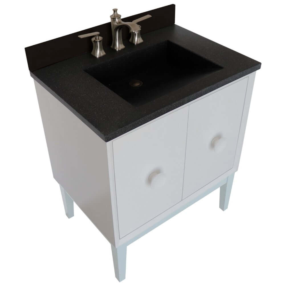 31" Single Vanity in White Finish with Black Concrete Top and Rectangle Sink - 400400-WH-CTBL