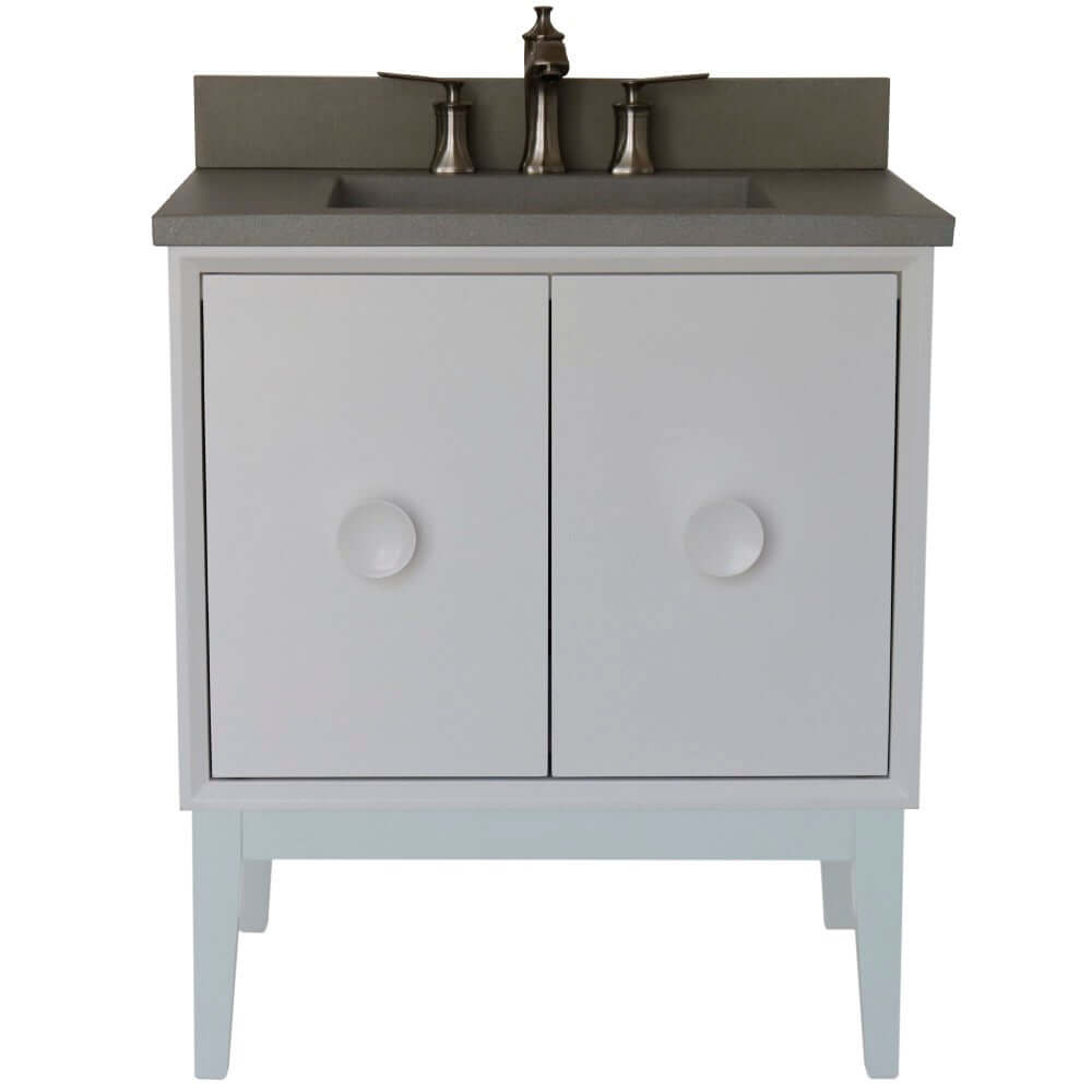 31" Single Vanity in White Finish with Gray Concrete Top and Rectangle Sink - 400400-WH-CTDG