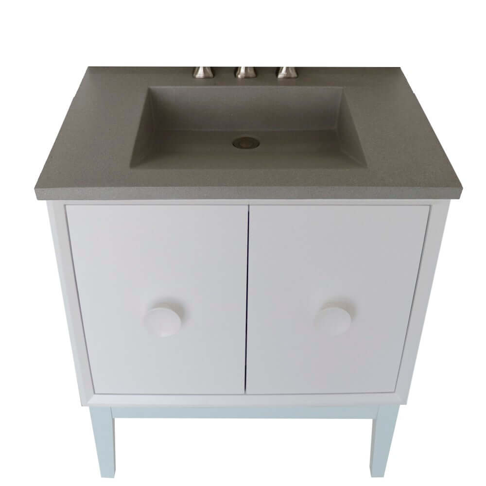 31" Single Vanity in White Finish with Gray Concrete Top and Rectangle Sink - 400400-WH-CTDG