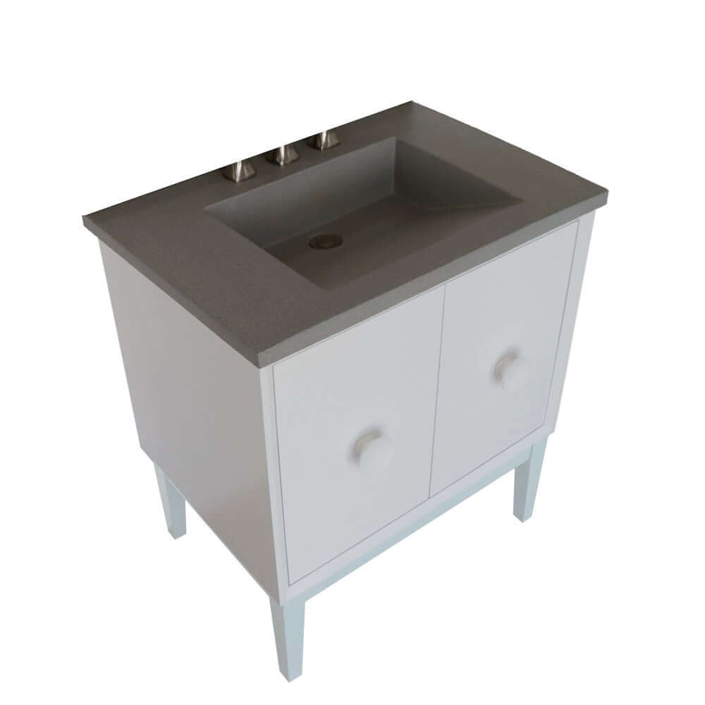 31" Single Vanity in White Finish with Gray Concrete Top and Rectangle Sink - 400400-WH-CTDG