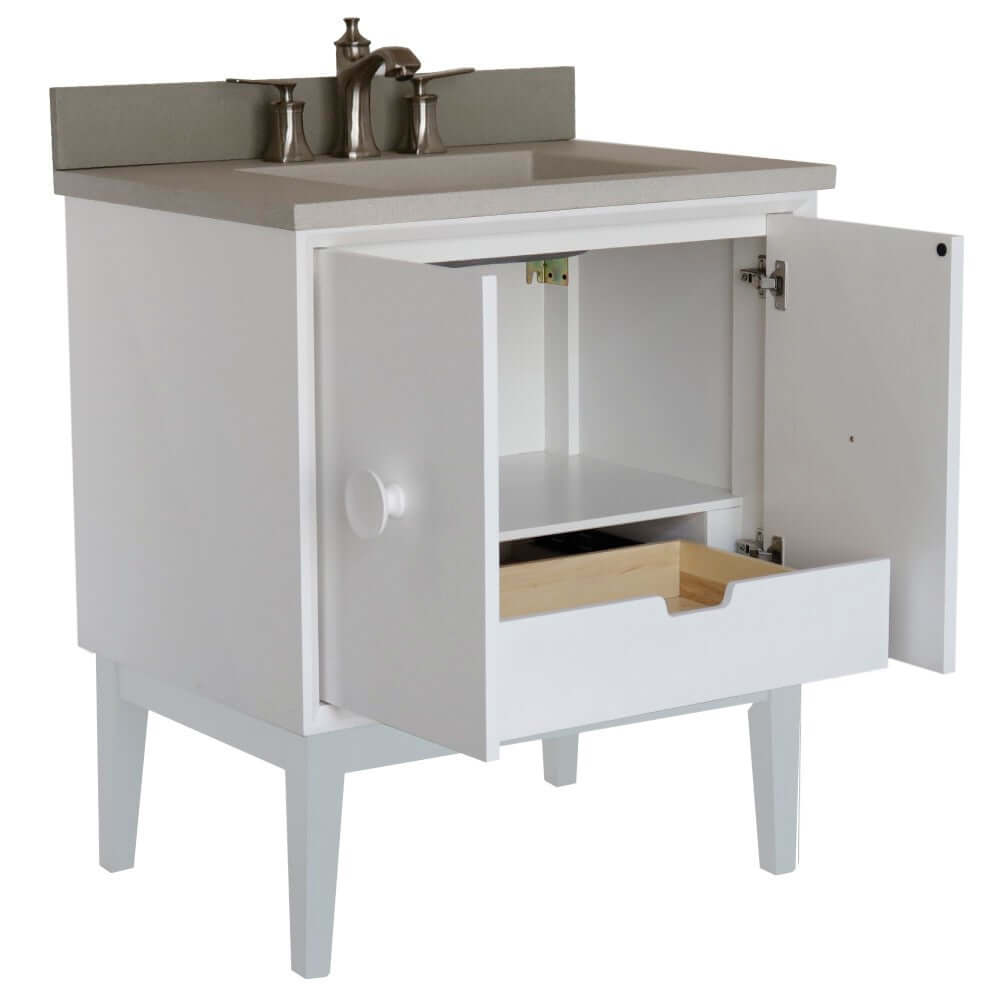 31" Single Vanity in White Finish with White Concrete Top and Rectangle Sink - 400400-WH-CTWH