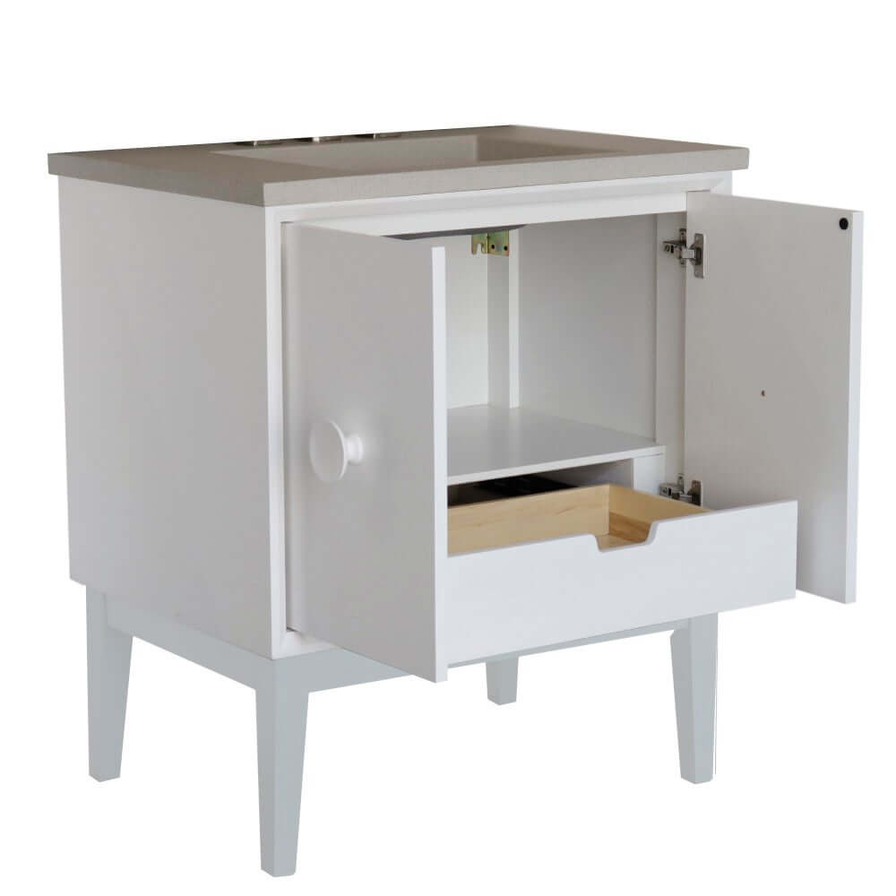 31" Single Vanity in White Finish with White Concrete Top and Rectangle Sink - 400400-WH-CTWH