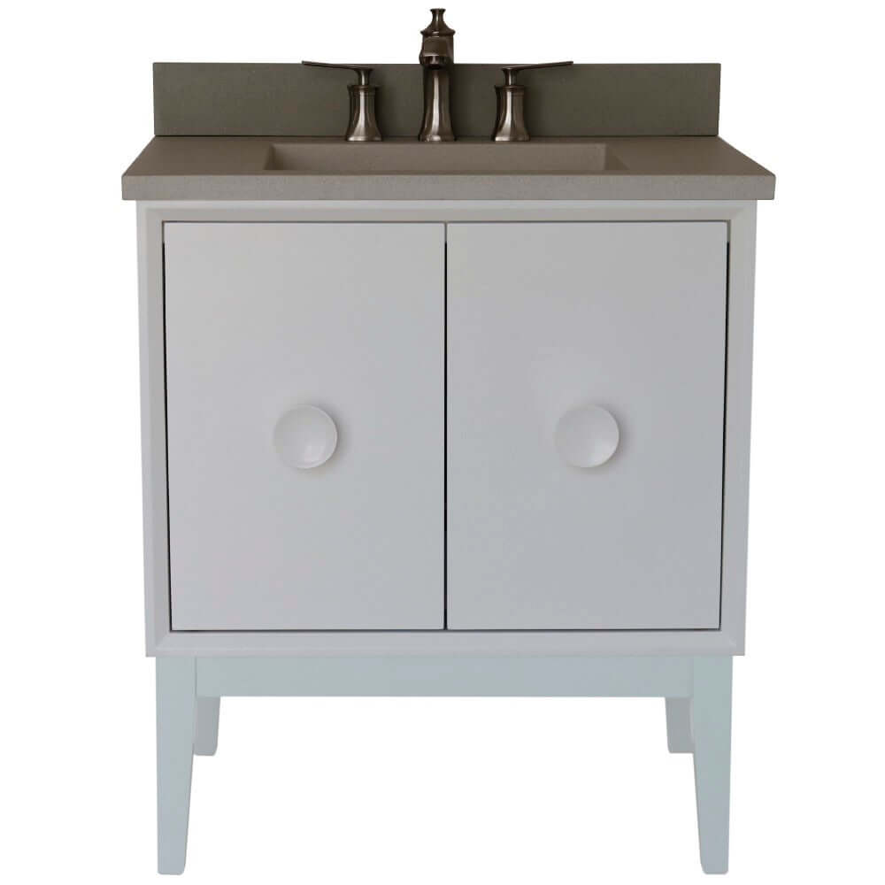 31" Single Vanity in White Finish with White Concrete Top and Rectangle Sink - 400400-WH-CTWH