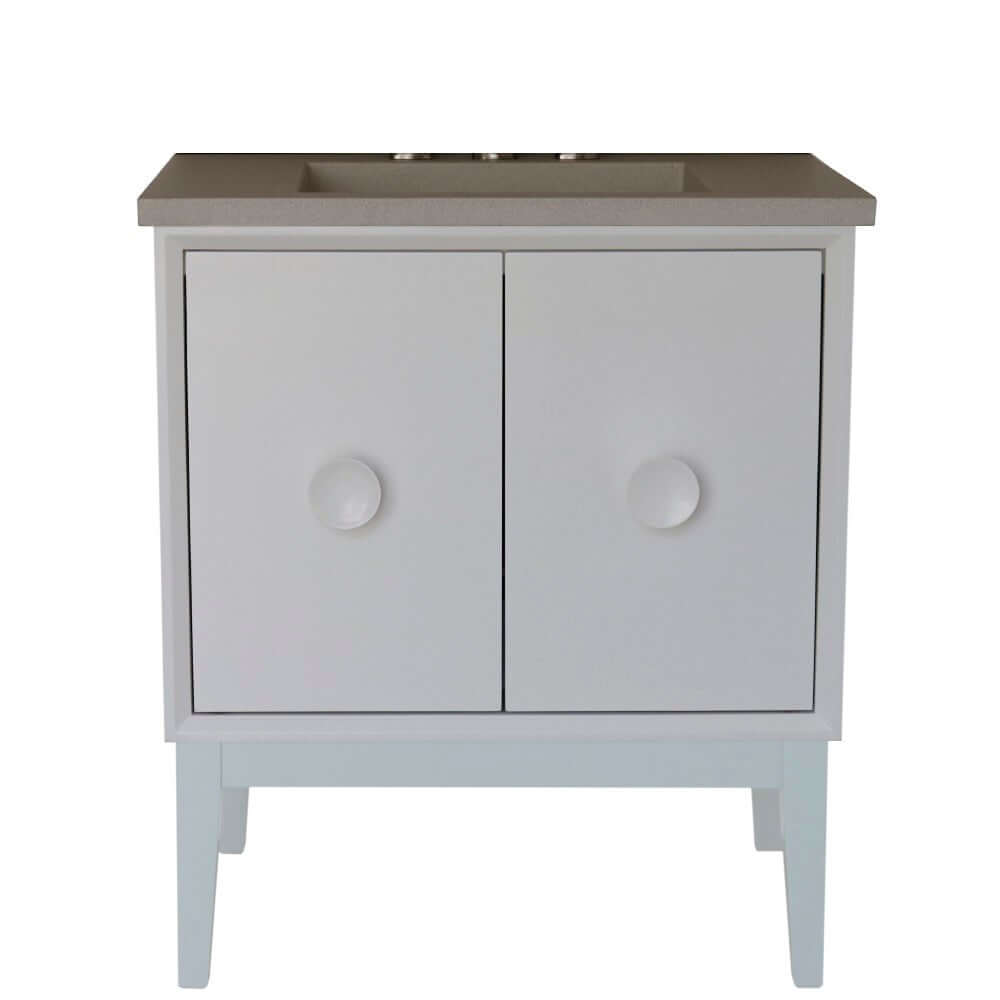 31" Single Vanity in White Finish with White Concrete Top and Rectangle Sink - 400400-WH-CTWH