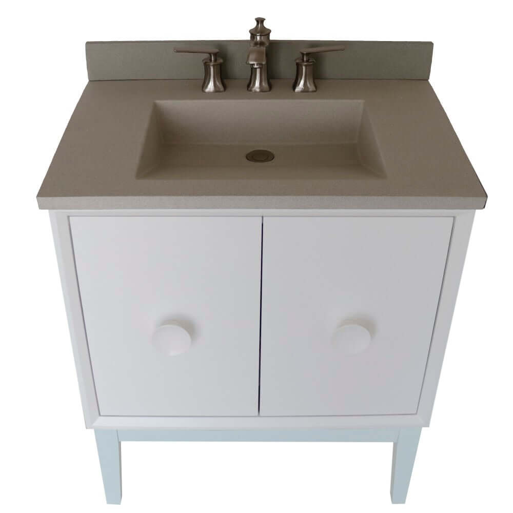 31" Single Vanity in White Finish with White Concrete Top and Rectangle Sink - 400400-WH-CTWH