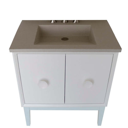 31" Single Vanity in White Finish with White Concrete Top and Rectangle Sink - 400400-WH-CTWH