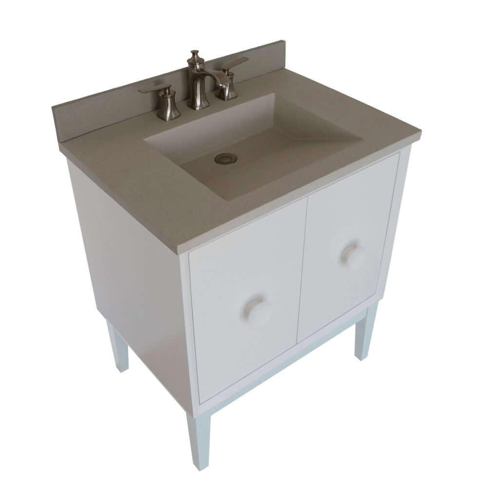 31" Single Vanity in White Finish with White Concrete Top and Rectangle Sink - 400400-WH-CTWH