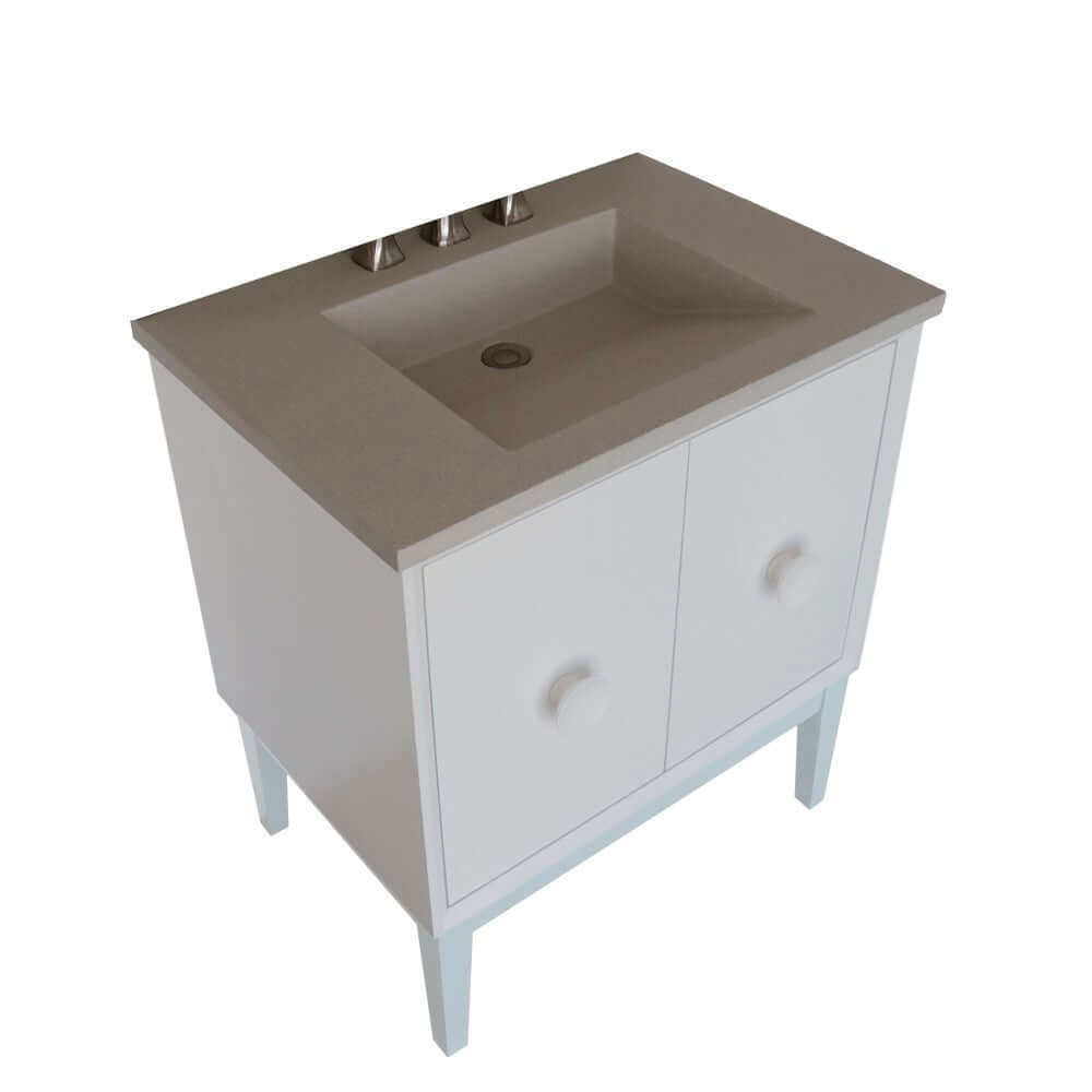 31" Single Vanity in White Finish with White Concrete Top and Rectangle Sink - 400400-WH-CTWH