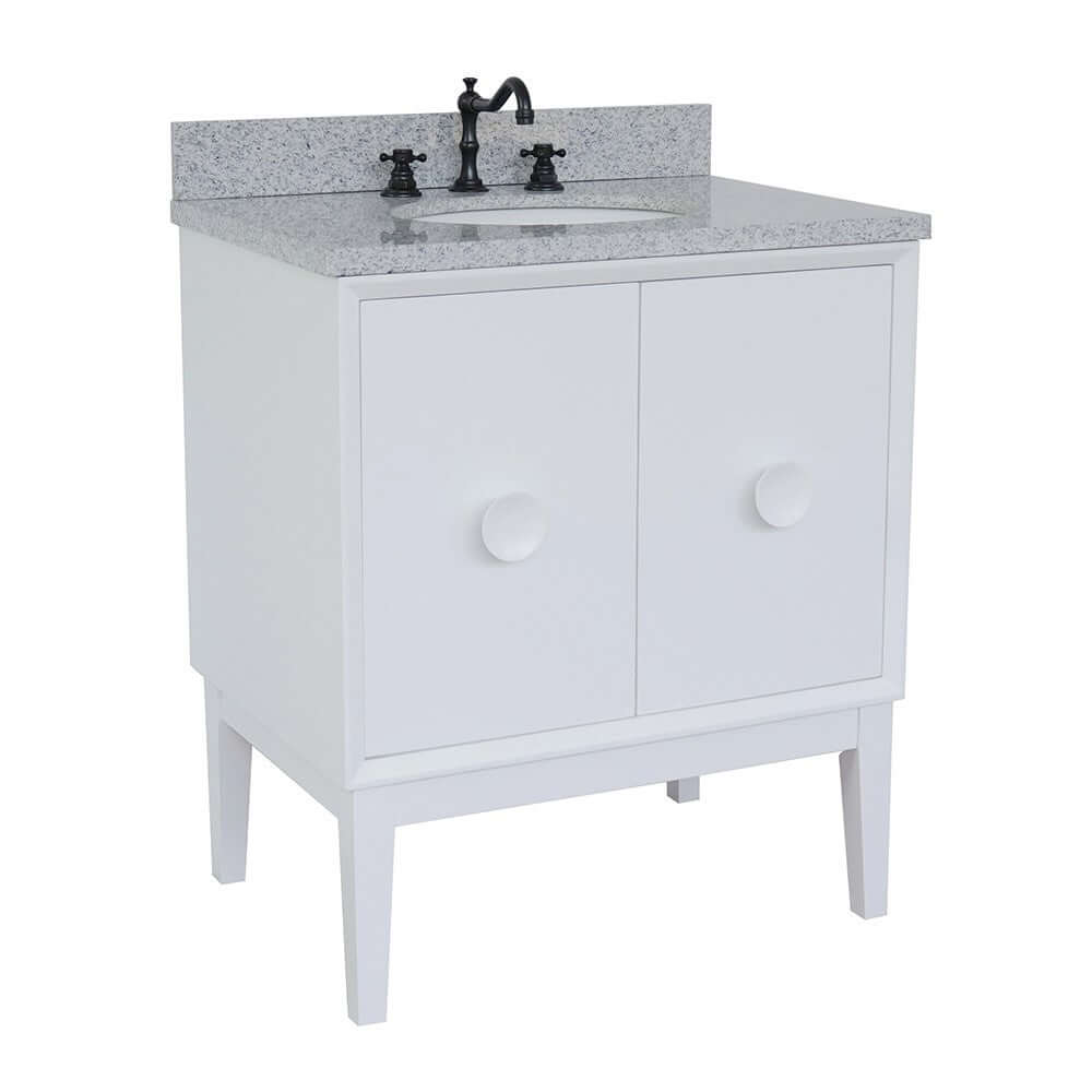 31" Single vanity in White finish with Gray granite top and oval sink - 400400-WH-GYO