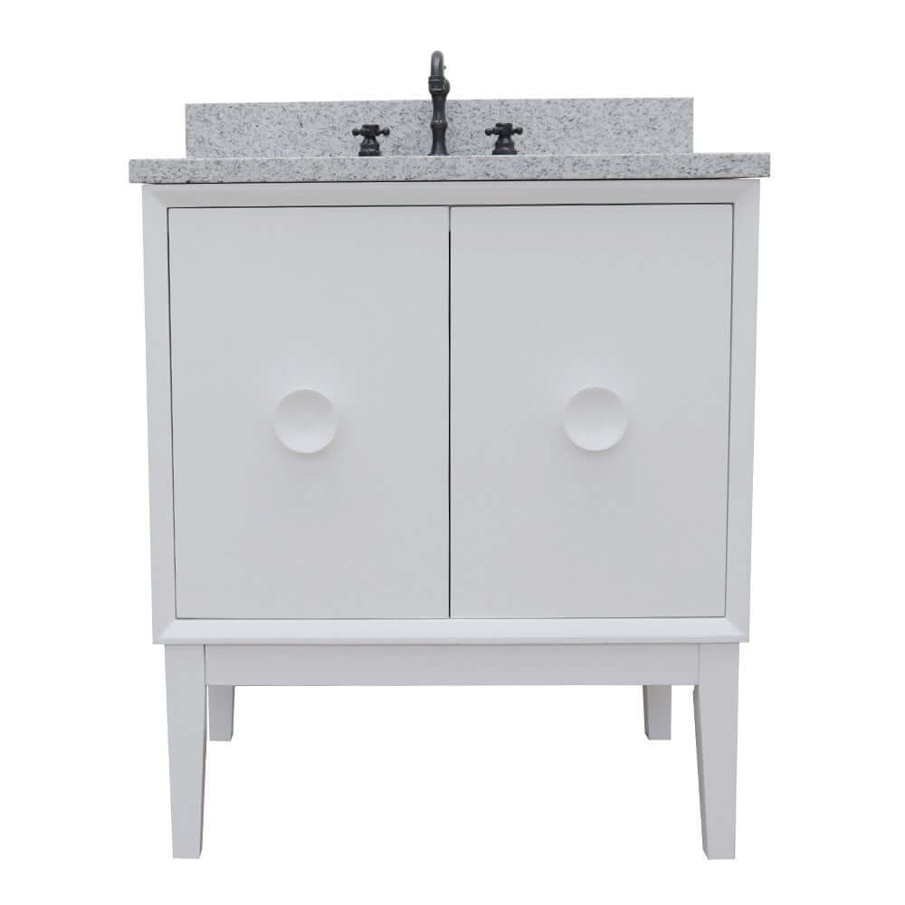 31" Single vanity in White finish with Gray granite top and oval sink - 400400-WH-GYO