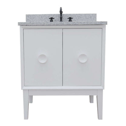 31" Single vanity in White finish with Gray granite top and oval sink - 400400-WH-GYO