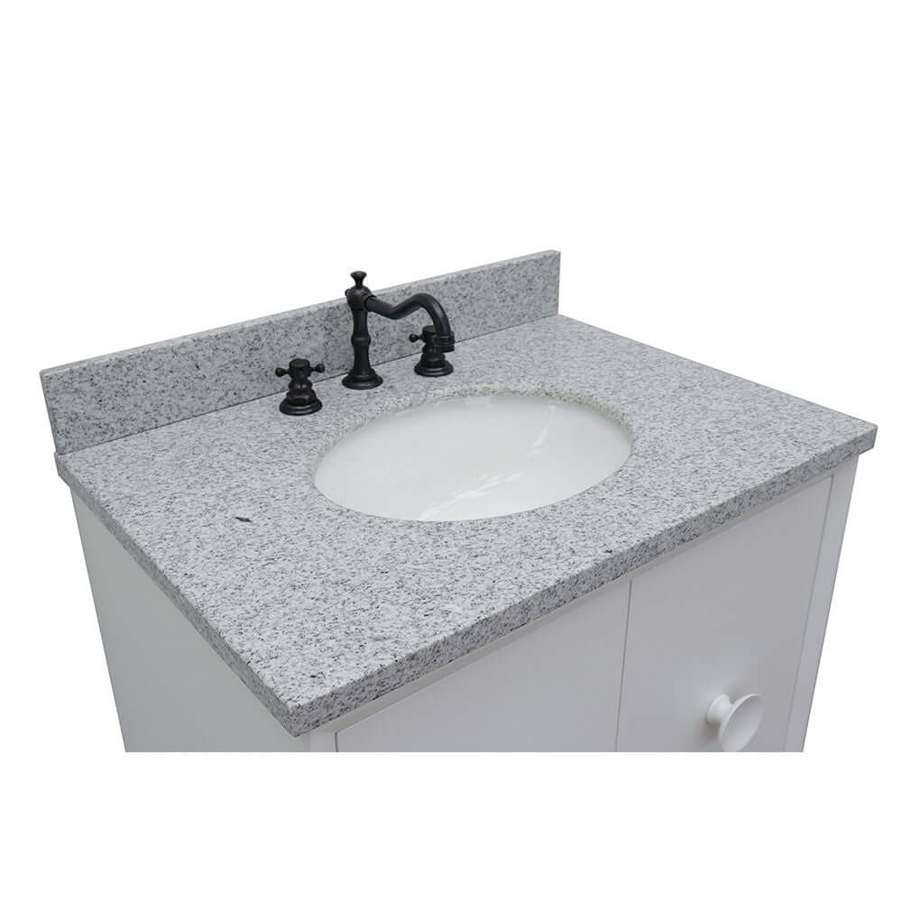 31" Single vanity in White finish with Gray granite top and oval sink - 400400-WH-GYO