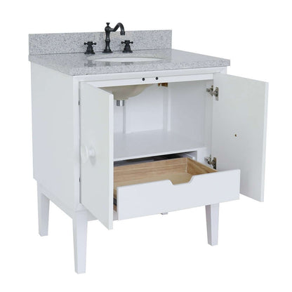 31" Single vanity in White finish with Gray granite top and oval sink - 400400-WH-GYO