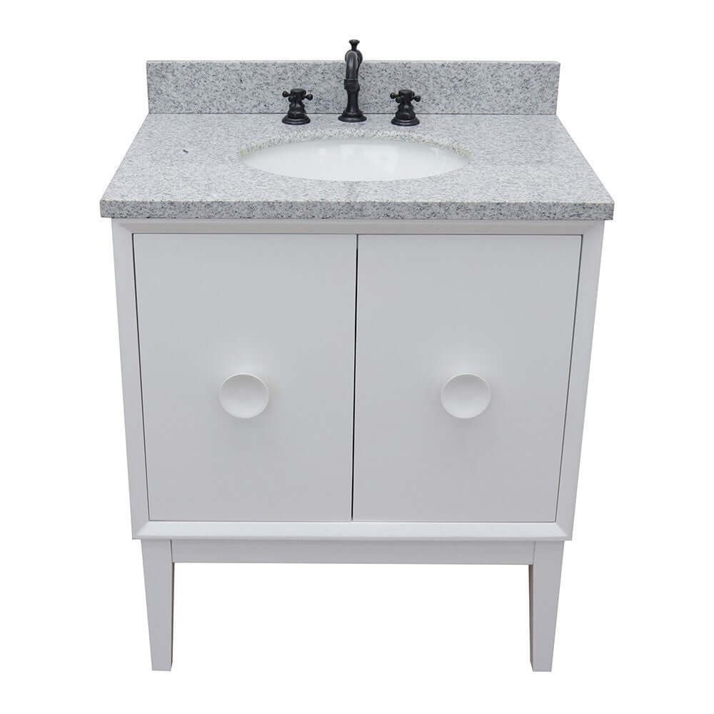 31" Single vanity in White finish with Gray granite top and oval sink - 400400-WH-GYO