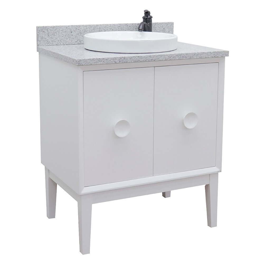 31" Single vanity in White finish with Gray granite top and round sink - 400400-WH-GYRD