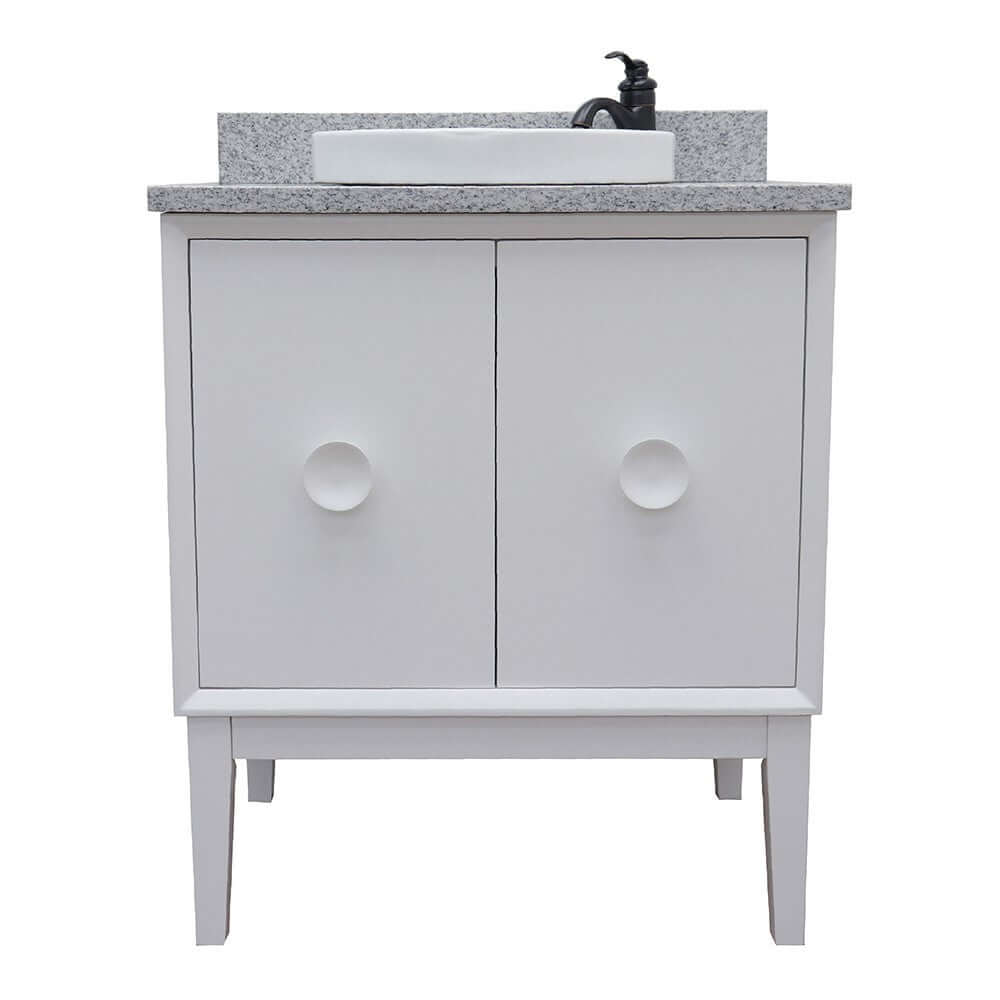 31" Single vanity in White finish with Gray granite top and round sink - 400400-WH-GYRD