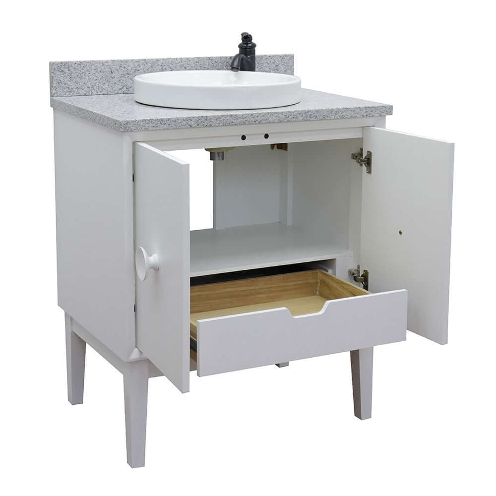 31" Single vanity in White finish with Gray granite top and round sink - 400400-WH-GYRD