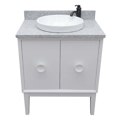 31" Single vanity in White finish with Gray granite top and round sink - 400400-WH-GYRD