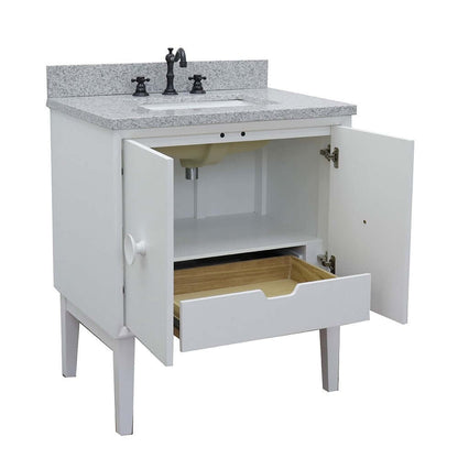 31" Single vanity in White finish with Gray granite top and rectangle sink - 400400-WH-GYR
