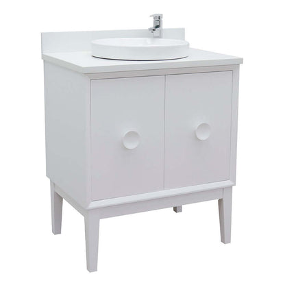 31" Single vanity in White finish with White Quartz top and round sink - 400400-WH-WERD