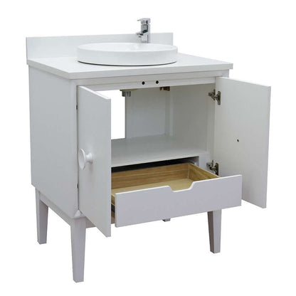 31" Single vanity in White finish with White Quartz top and round sink - 400400-WH-WERD