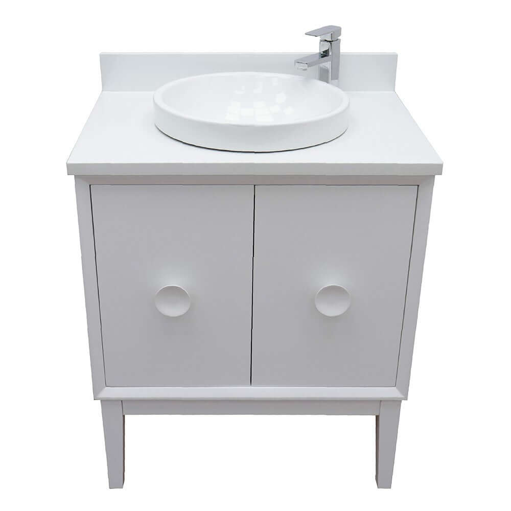 31" Single vanity in White finish with White Quartz top and round sink - 400400-WH-WERD