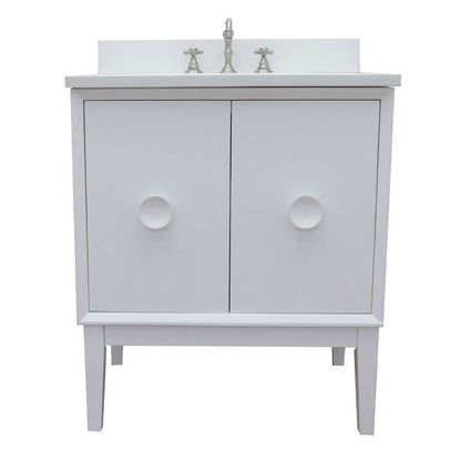 31" Single vanity in White finish with White Quartz top and rectangle sink - 400400-WH-WER