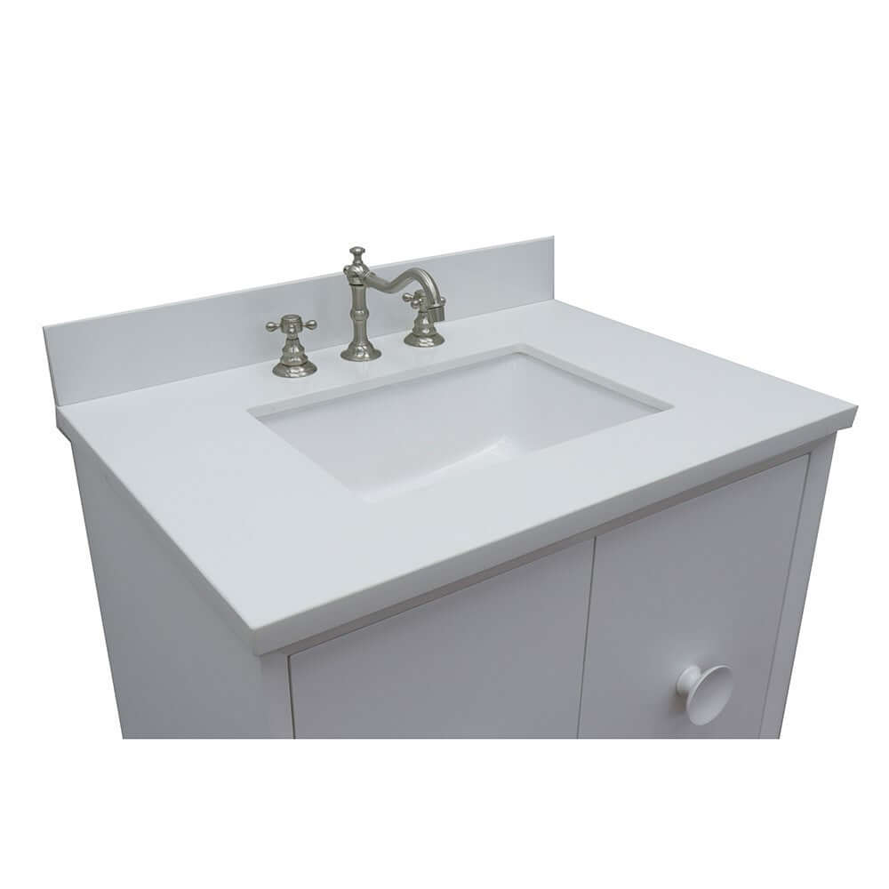 31" Single vanity in White finish with White Quartz top and rectangle sink - 400400-WH-WER