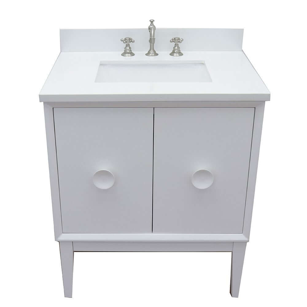 31" Single vanity in White finish with White Quartz top and rectangle sink - 400400-WH-WER