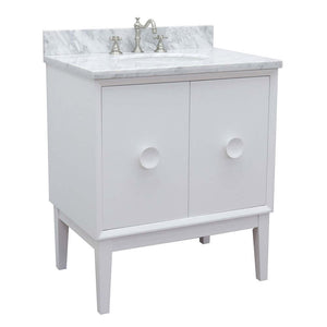 31" Single vanity in White finish with White Carrara top and oval sink - 400400-WH-WMO