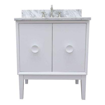 31" Single vanity in White finish with White Carrara top and oval sink - 400400-WH-WMO