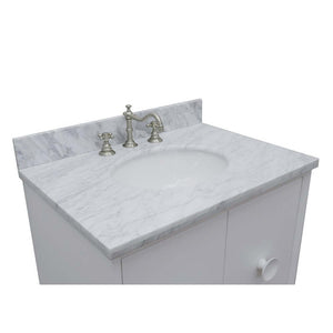 31" Single vanity in White finish with White Carrara top and oval sink - 400400-WH-WMO