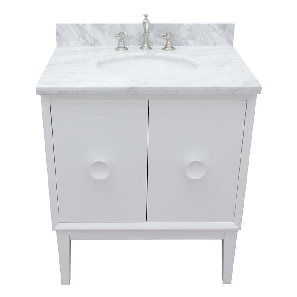 31" Single vanity in White finish with White Carrara top and oval sink - 400400-WH-WMO