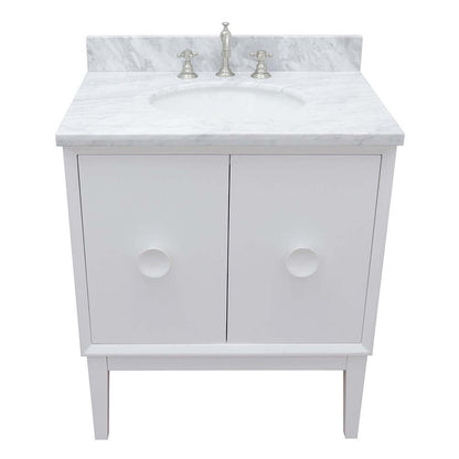 31" Single vanity in White finish with White Carrara top and oval sink - 400400-WH-WMO