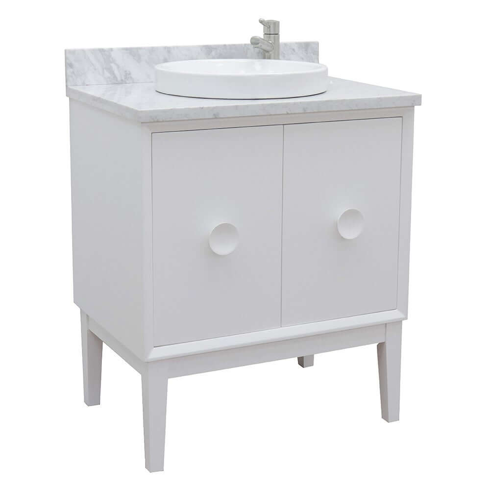 31" Single vanity in White finish with White Carrara top and round sink - 400400-WH-WMRD