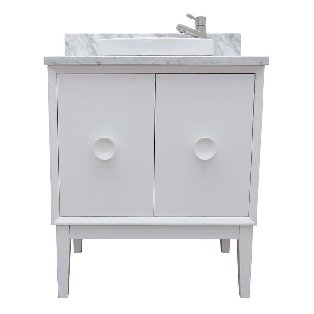 31" Single vanity in White finish with White Carrara top and round sink - 400400-WH-WMRD