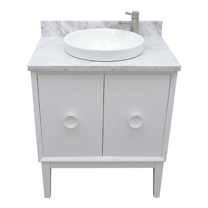 31" Single vanity in White finish with White Carrara top and round sink - 400400-WH-WMRD