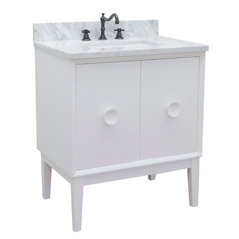 31" Single vanity in White finish with White Carrara top and rectangle sink - 400400-WH-WMR