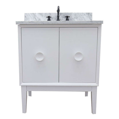 31" Single vanity in White finish with White Carrara top and rectangle sink - 400400-WH-WMR