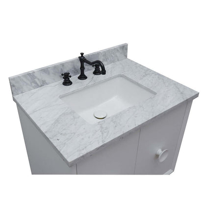 31" Single vanity in White finish with White Carrara top and rectangle sink - 400400-WH-WMR