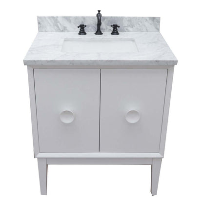 31" Single vanity in White finish with White Carrara top and rectangle sink - 400400-WH-WMR