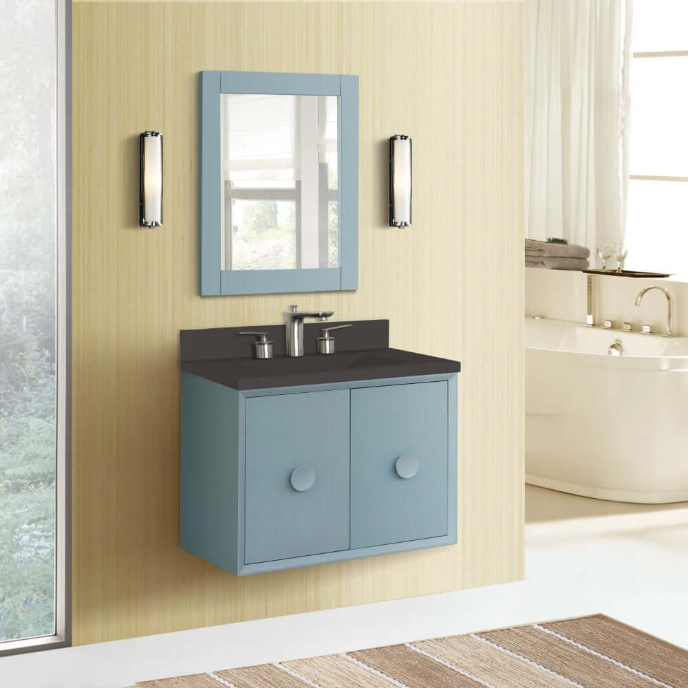 31" Single Vanity in Aqua Blue Finish with Black Concrete Top and Rectangle Sink - 400400C-AB-CTBL