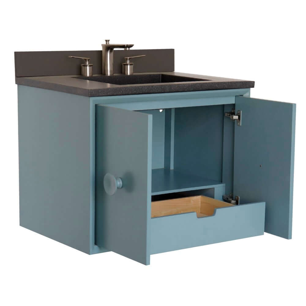 31" Single Vanity in Aqua Blue Finish with Black Concrete Top and Rectangle Sink - 400400C-AB-CTBL