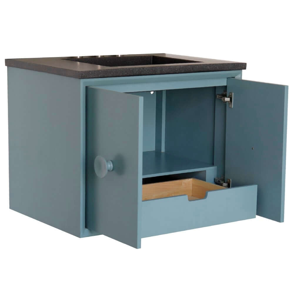 31" Single Vanity in Aqua Blue Finish with Black Concrete Top and Rectangle Sink - 400400C-AB-CTBL