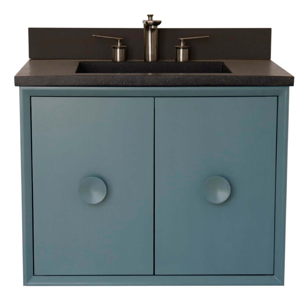 31" Single Vanity in Aqua Blue Finish with Black Concrete Top and Rectangle Sink - 400400C-AB-CTBL