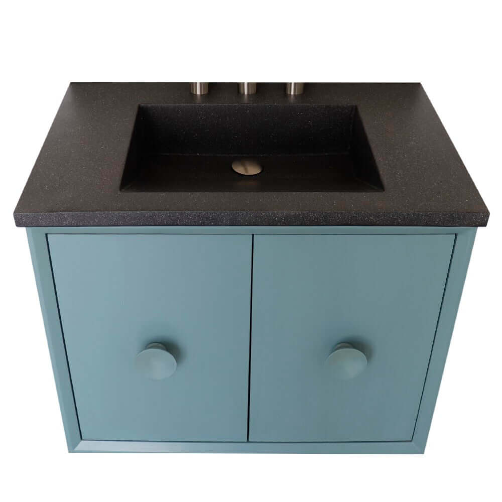 31" Single Vanity in Aqua Blue Finish with Black Concrete Top and Rectangle Sink - 400400C-AB-CTBL