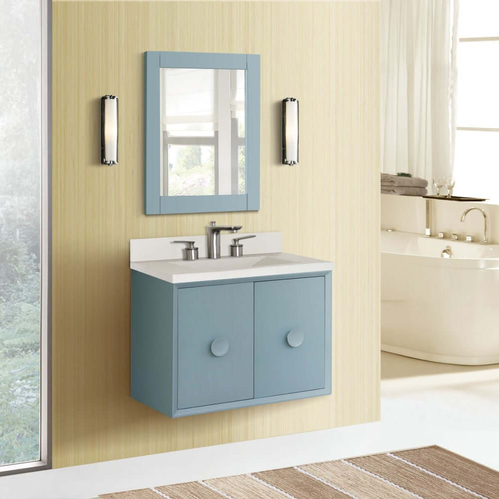 31" Single Vanity in Aqua Blue Finish with White Concrete Top and Rectangle Sink - 400400C-AB-CTWH